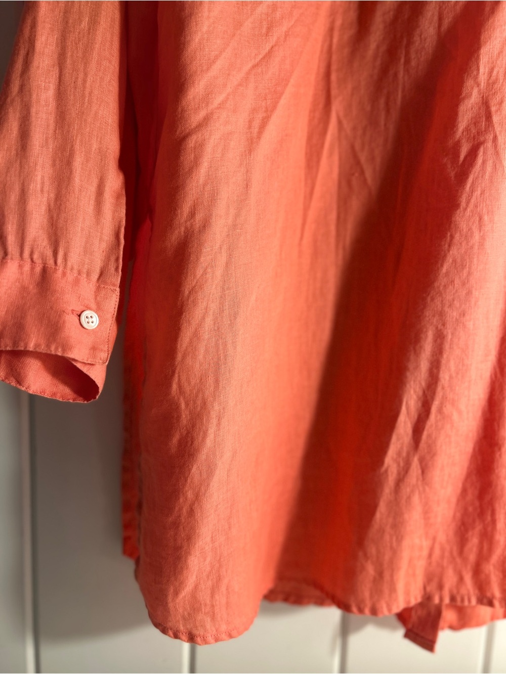 J. Jill Love Linen Coral Button Down Shirt Tunic Top L Large Petite LP classic - Picture 11 of 14